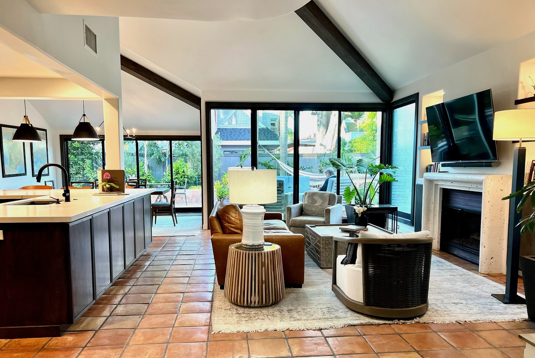 Open kitchen and living with ocean views