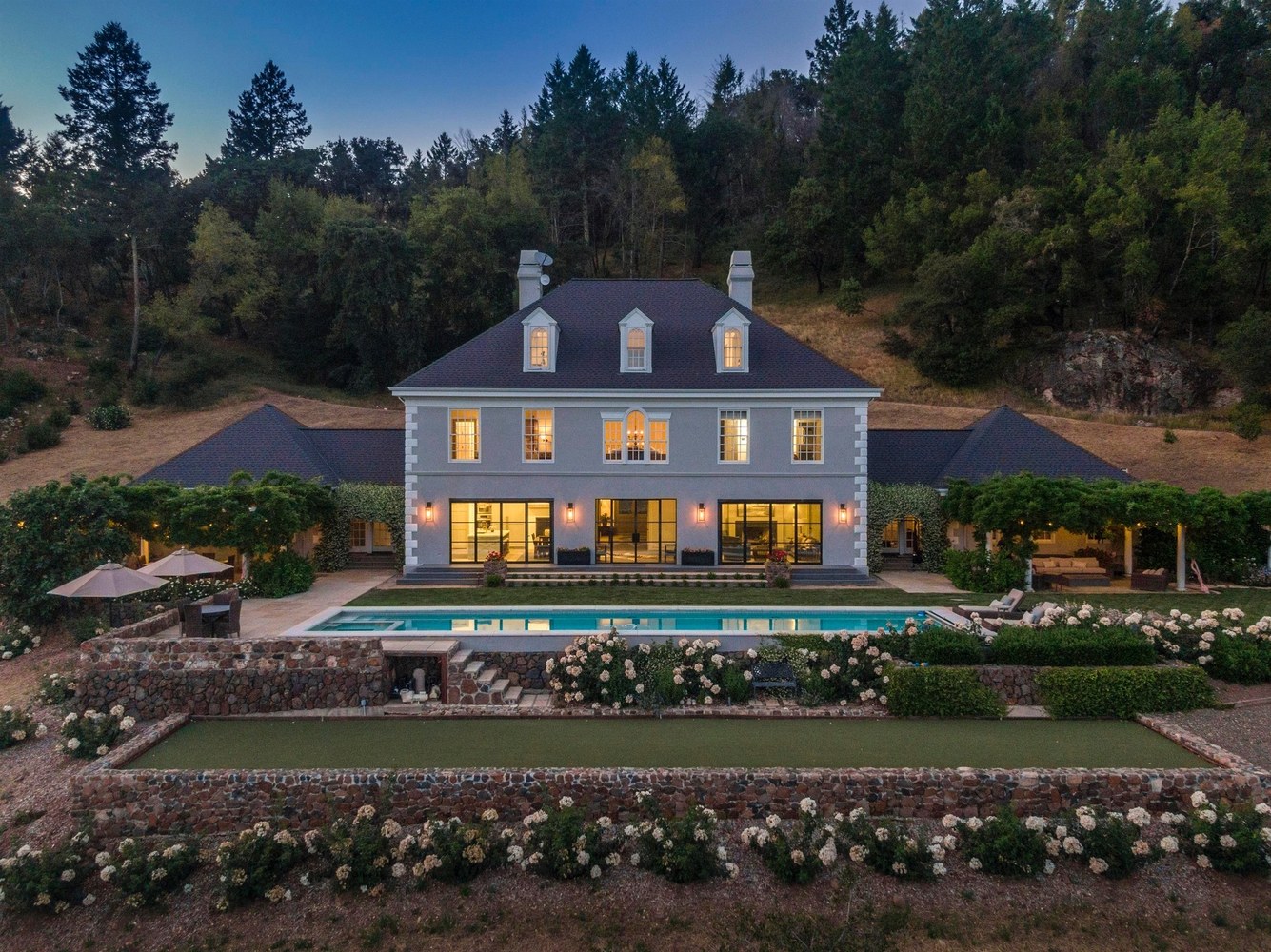 Estate illuminated at night