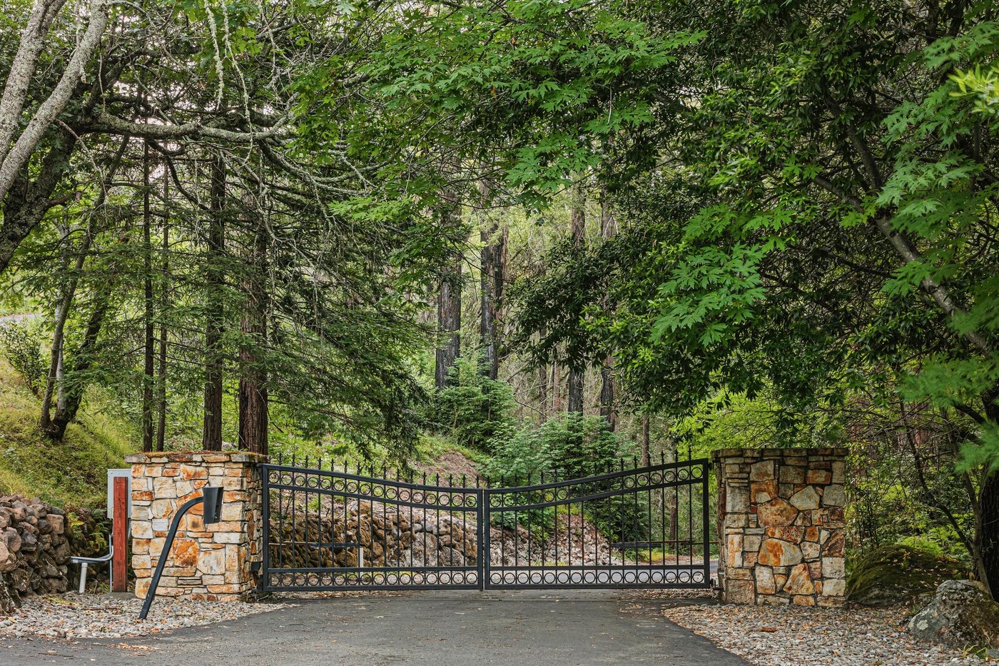 Kitchen with stone fireplace