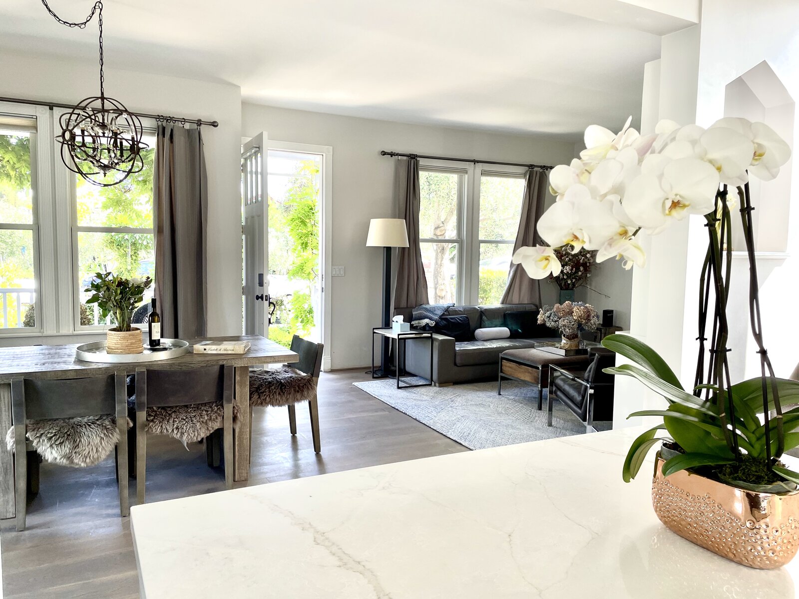 Dining and living from the kitchen island